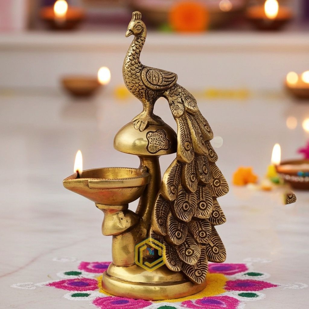 Brass Table Decor Oil Lamp, Deepak - Handcrafted Puja Deepak for Home D�cor, Height : 8.5 Inch (BSMAS1390 E)