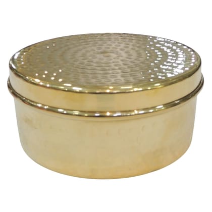 Handcrafted Brass Sweet Box | Pooja Prasad Container, Height : 2.5 Inch (ZMAS645 D)