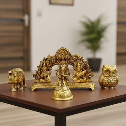 Aluminium Owl Diwali Gift Set for Lakshmi Puja & Festive Gifting, Height : 6 Inch (ASMAS526 G)