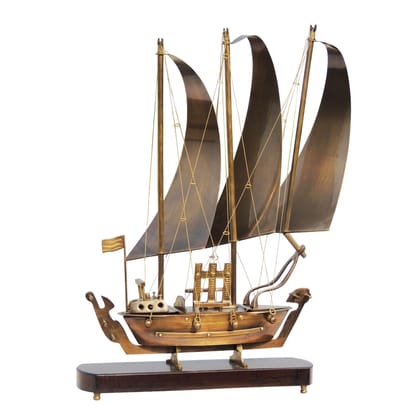 Brass Table Decor Ship Model – Wooden Base Nautical Showpiece, Height : 20 Inch (MRMAS172 C)