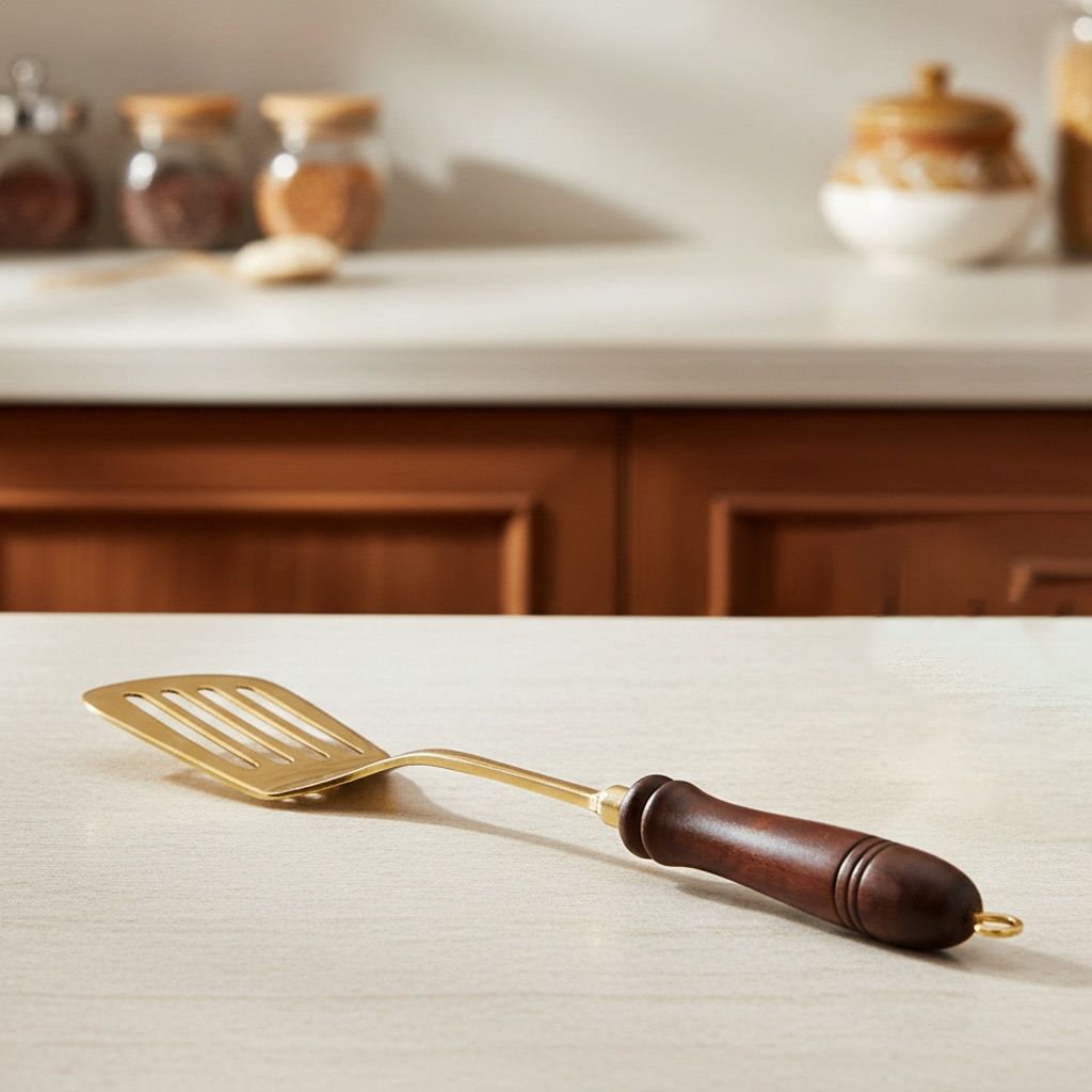 Brass Palta Hole with Wooden Handle | Heavy Duty Kitchen Tool, Height : 1 Inch (BCMAS178 G)