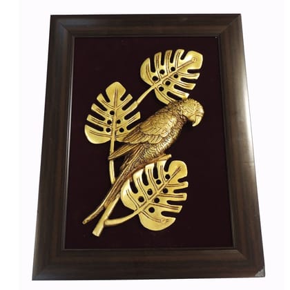 Decorative Parrot Wall Hanging With Frame  Brass Bird Wall Art Home Decor, Height : 16.5 Inch (BSMAS1900 D)