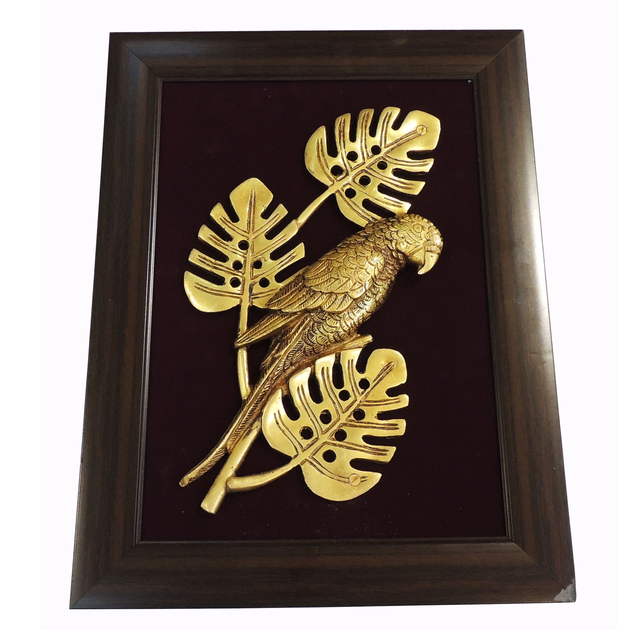 Decorative Parrot Wall Hanging With Frame  Brass Bird Wall Art Home Decor, Height : 16.5 Inch (BSMAS1900 D)