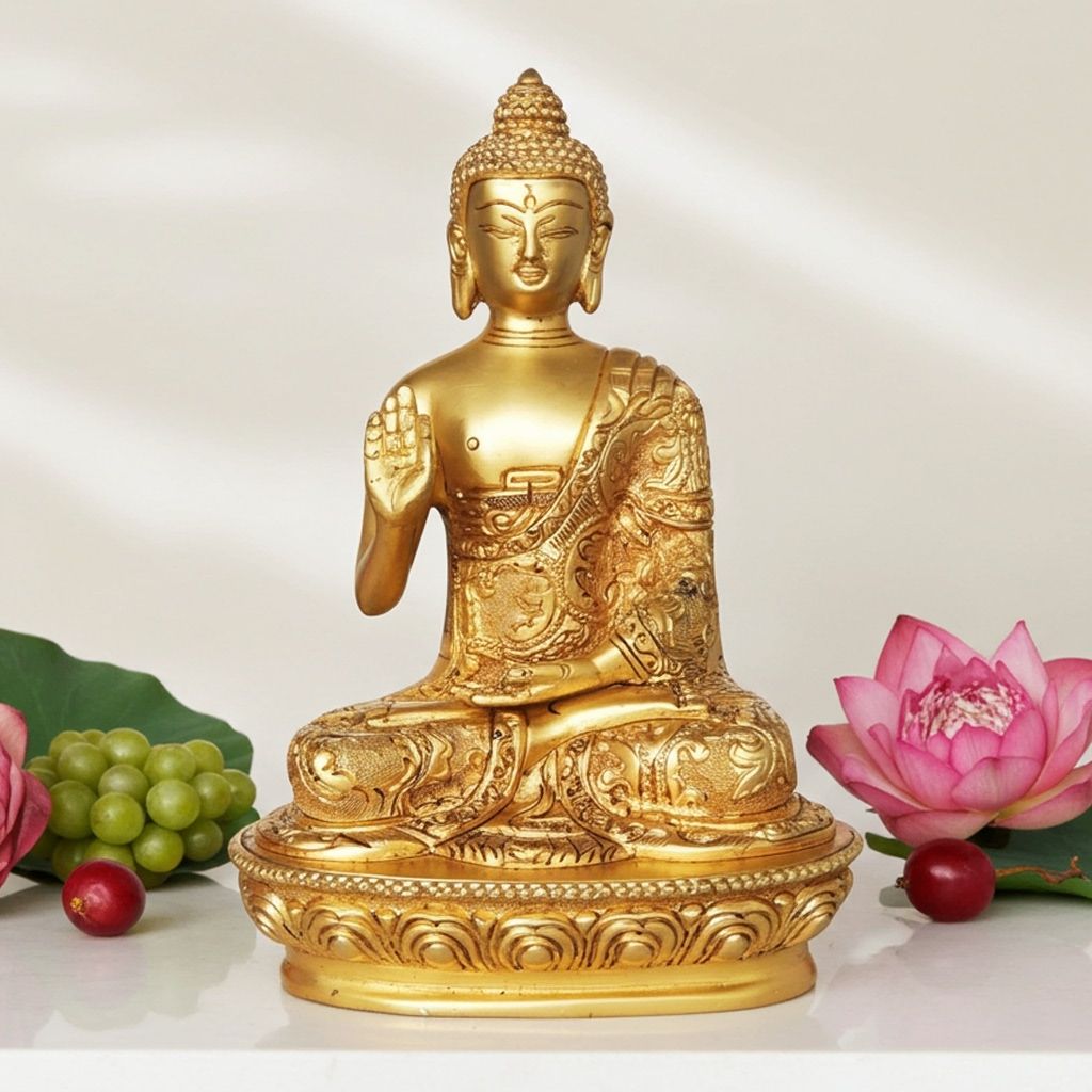 Brass Buddha Statue - Super Fine Handcrafted Finish, Height : 7.2 Inch (BSMAS079 K)