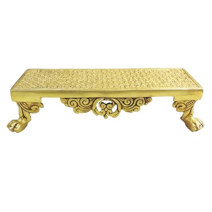 Brass Pooja Chowki Stool | Brass Puja Bajot | Decorative Brass Temple Stool for Home Temple, Height : 2.5 Inch (BSMAS1953 F)