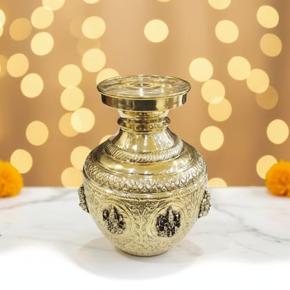 Brass Ashta Lakshmi Kalash | Religious Ritual Vessel, Height : 8 Inch (BSMAS1914 G)