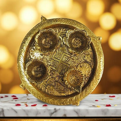 Aluminium Puja Thali with Deepak | Decorative Festival Set, Height : 1.5 Inch (ASMAS505 G)