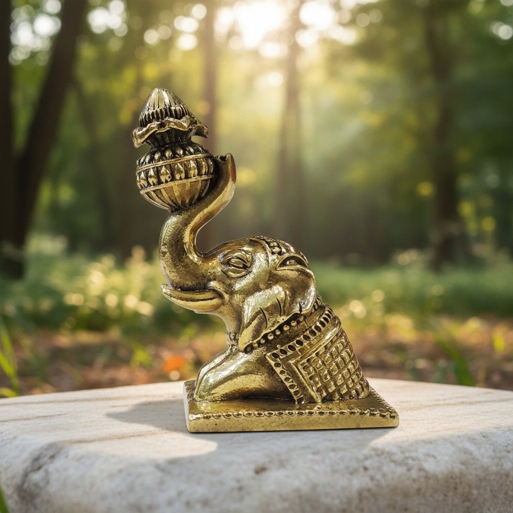 Brass Elephant with Laddu God Idol Statue for Temple & Gifting, Height : 3 Inch (BSMAS1857 F)