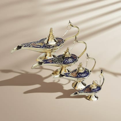 Brass Aladdin Chirag Lamp Showpiece | Vintage Genie Lamp Home Decor, Height : 3.5 Inch (ZMAS159 A)
