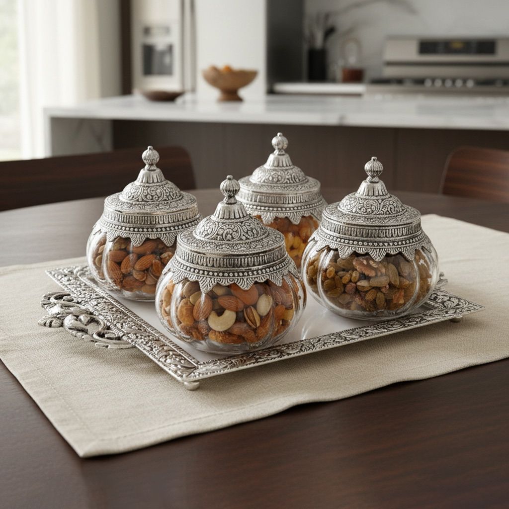Brass Decorative Serving Tray | Premium Tableware, Height : 0.5 Inch (ATMAS074 D)