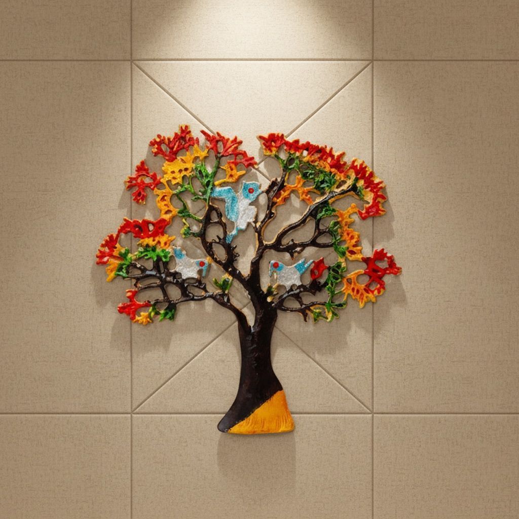 Handcrafted Aluminium Tree Wall Decor Showpiece | Modern Home Decorative Hanging, Height : 14 Inch (ZMAS046 B)