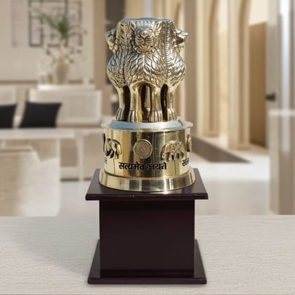 Brass & Wooden Ashok Lath Showpiece – Wooden Base Premium Table Decor, Height : 9.5 Inch (FMAS720 F)