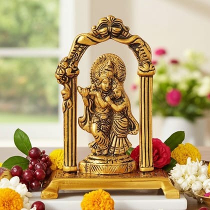 Aluminium Radha Krishna Frame � Decorative Wall Showpiece, Height : 6.5 Inch (ASMAS303 G)