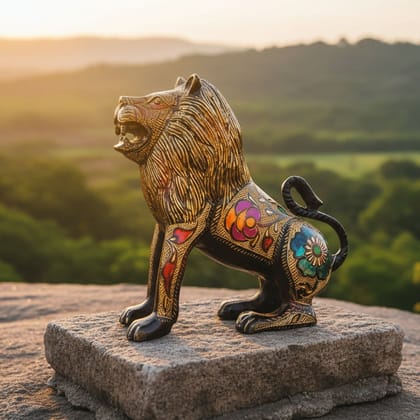 Brass Lion Black Meena Decorative Showpiece Statue for Home & Office Decor, Height : 8 Inch (ANMAS154) Brass Lion Black Meena Decorative Showpiece Statue for Home & Office Decor, Height : 8 Inch (ANMAS154)