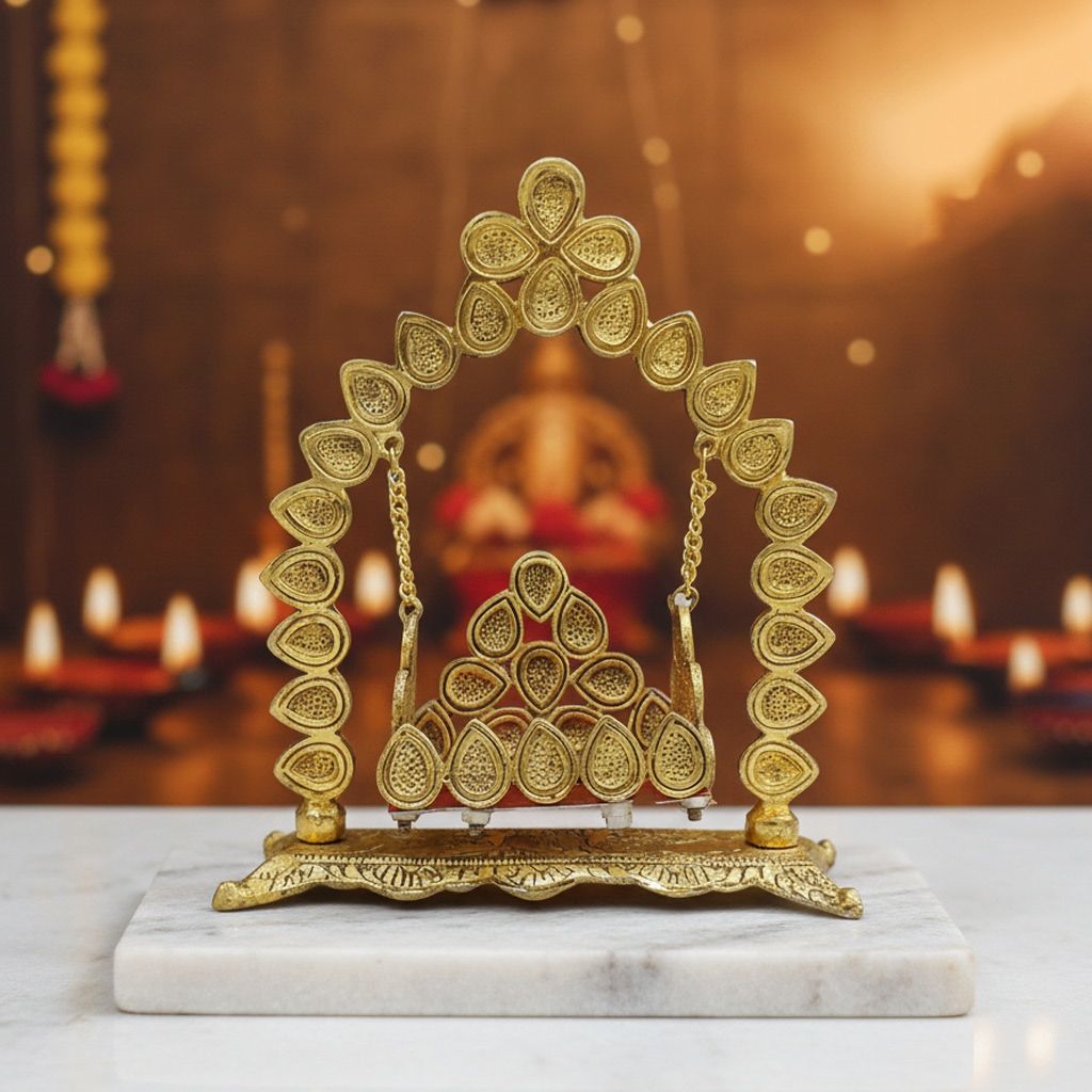Aluminium Showpiece Laddu Gopal Jhula, Height : 9.2 Inch (ASMAS426 Q)