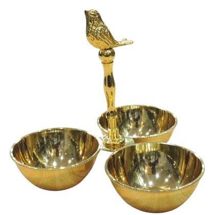 Brass 3 Bowl Holder With Bird | Designer Diwali Gifting Showpiece, Height : 7 Inch (BMAS312 A)