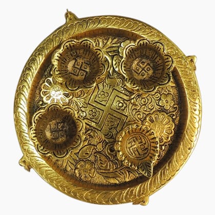 Aluminium Puja Thali with Deepak | Decorative Festival Set, Height : 1.5 Inch (ASMAS505 G)