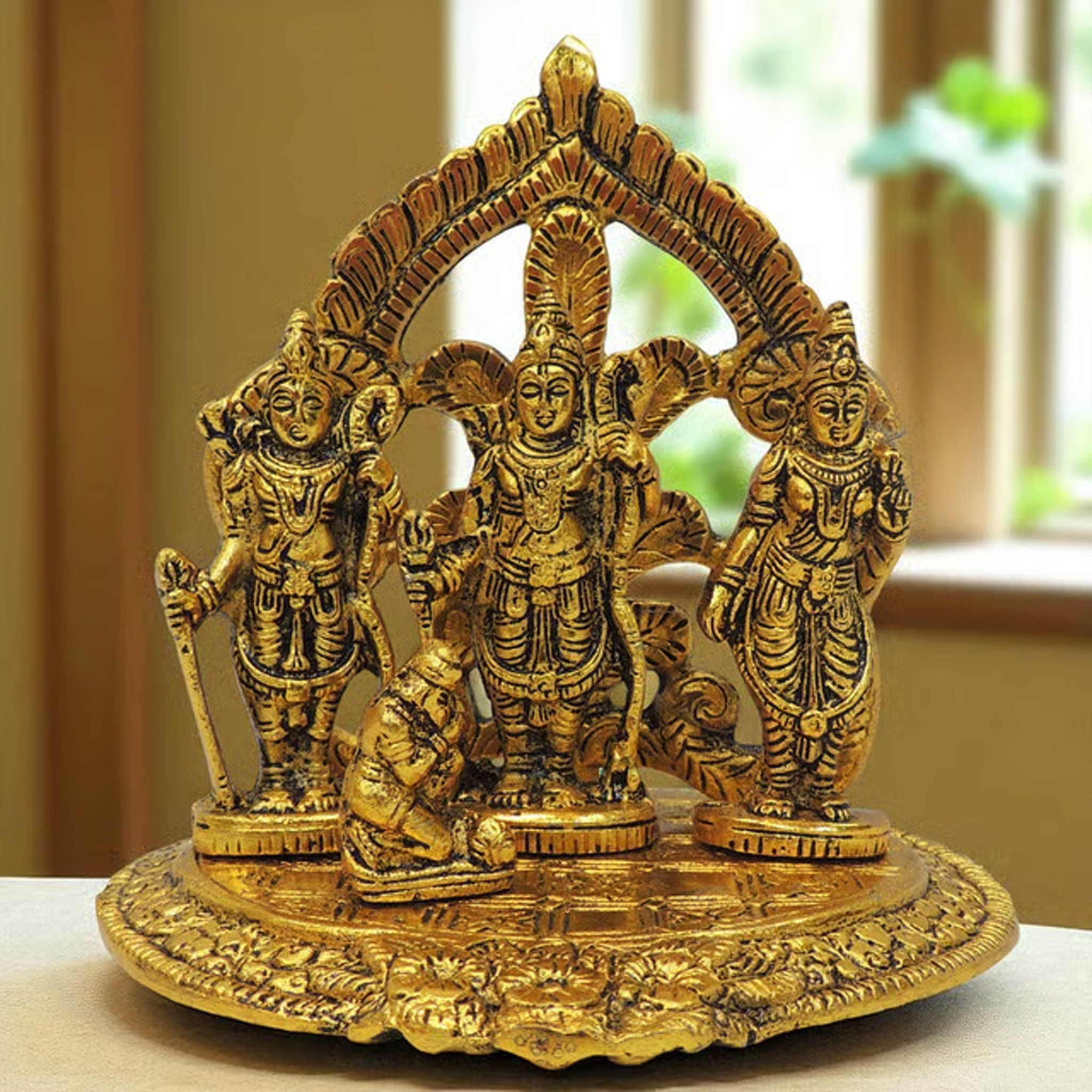 Aluminium Ram Darbar Statue for Home Mandir | Ram Parivar Puja Idol, Height : 5.7 Inch (ASMAS476 B)
