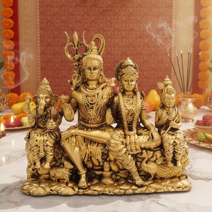 Brass Shiv Parivar Idol Statue for Home Temple, Large Size, Height : 5.2 Inch (BSMAS1932 G)