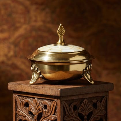 Brass Powder Pot Miniature | Cosmetic Storage Collectible, Height : 4 Inch (ZMAS372 C)
