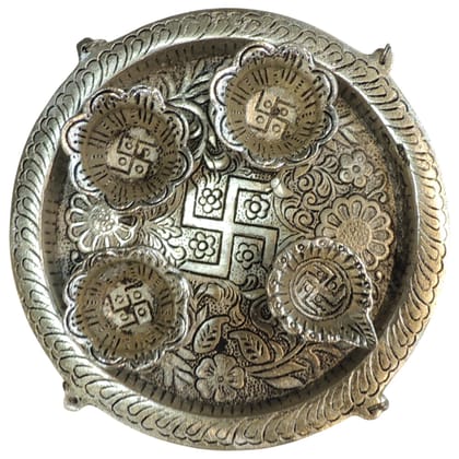 Aluminium Decorative Puja Thali with Diya | Gifting Item, Height : 1.5 Inch (ASMAS505 S)