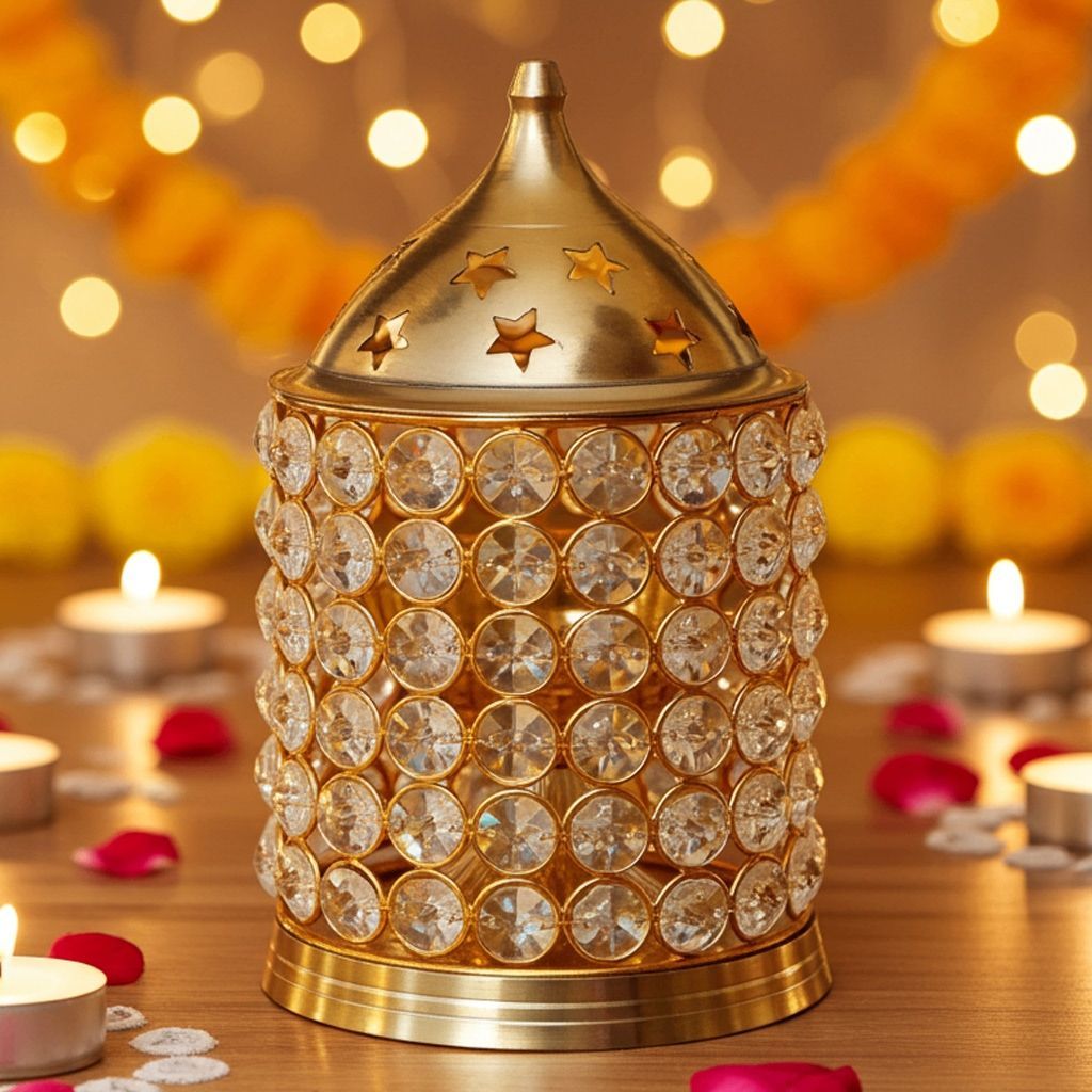 Brass Table Decor Oil Lamp Deep Jyoti No. 4 - Large Brass Deepak for Aarti Lighting, Height : 9 Inch (FMAS320 D)