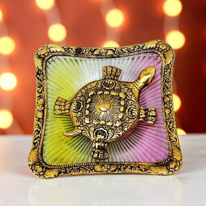 Aluminium Showpiece Tortoise StatueWith Coloured Square Glass Tray (ASMAS153 G)
