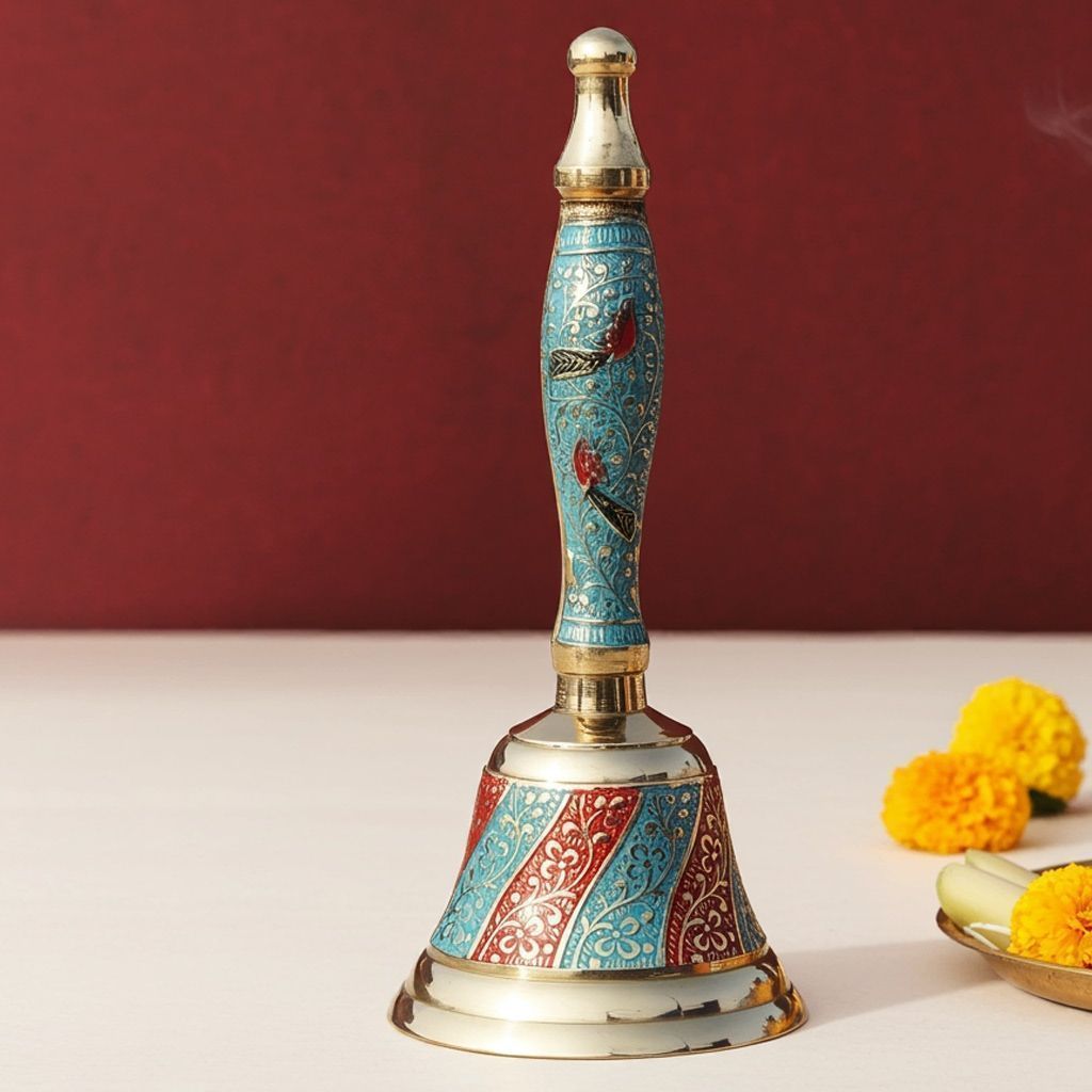 Brass Bell No. 2 Blue Colour, Height : 7 Inch (ZMAS166 B)