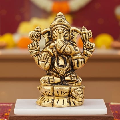 Brass Showpiece Ganesh Ji God Idol Statue, Height : 2.2 Inch (BSMAS1474 G)
