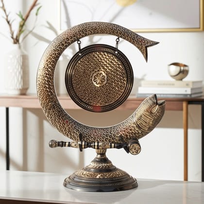 Brass Handcrafted Fish Bell � Home Decor Dinner & Puja Bell, Height : 17 Inch (ANMAS172 B)