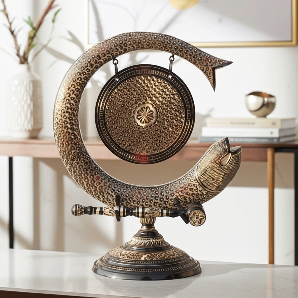 Brass Handcrafted Fish Bell � Home Decor Dinner & Puja Bell, Height : 17 Inch (ANMAS172 B)