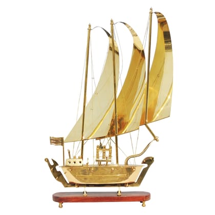 Brass Ship Model with Designer Wooden Base – Nautical Showcase Decor, Height : 31 Inch (MRMAS129 D)