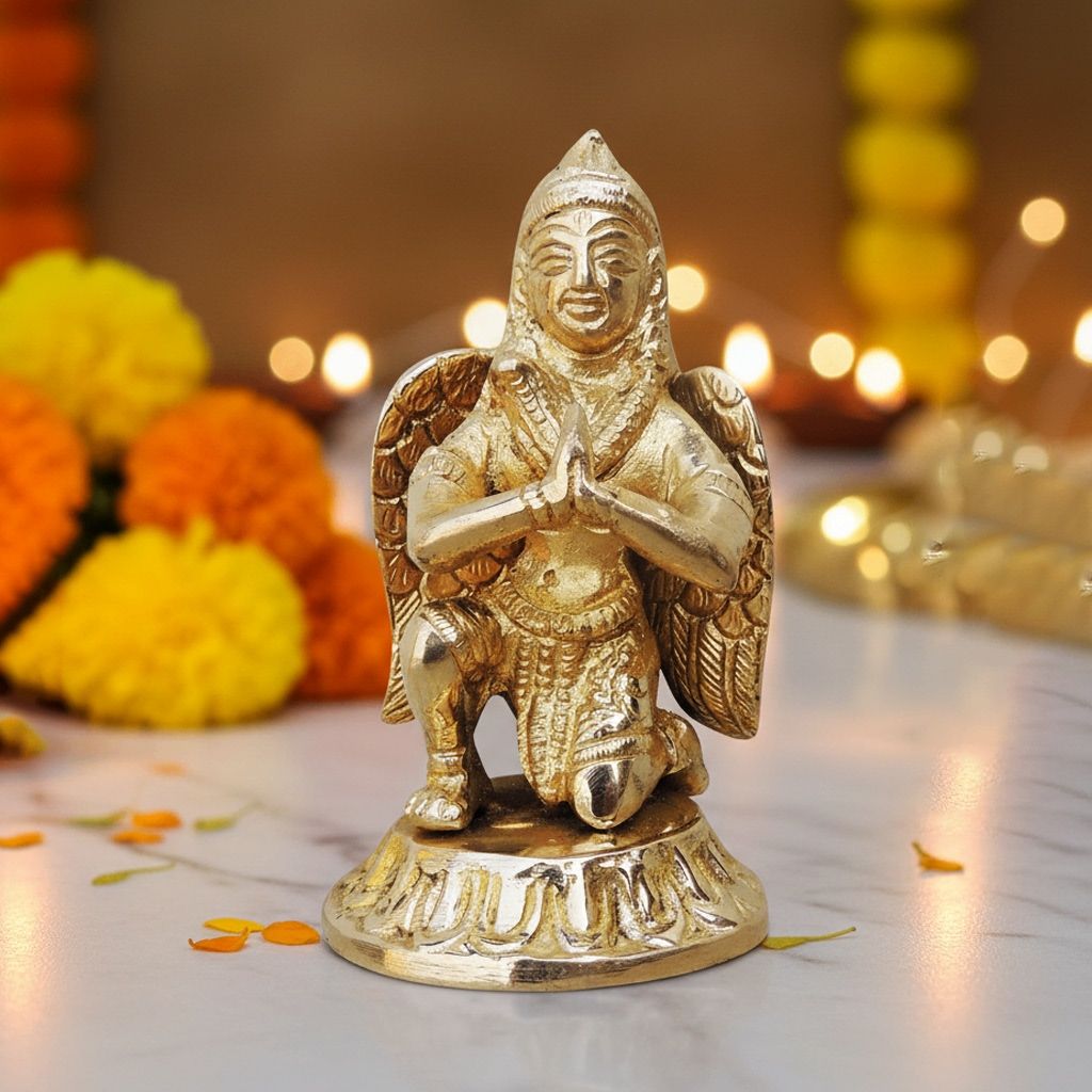 Brass Garuda Dev Statue | Vishnu Vahan Decor, Height : 3.8 Inch (BSMAS956 B)