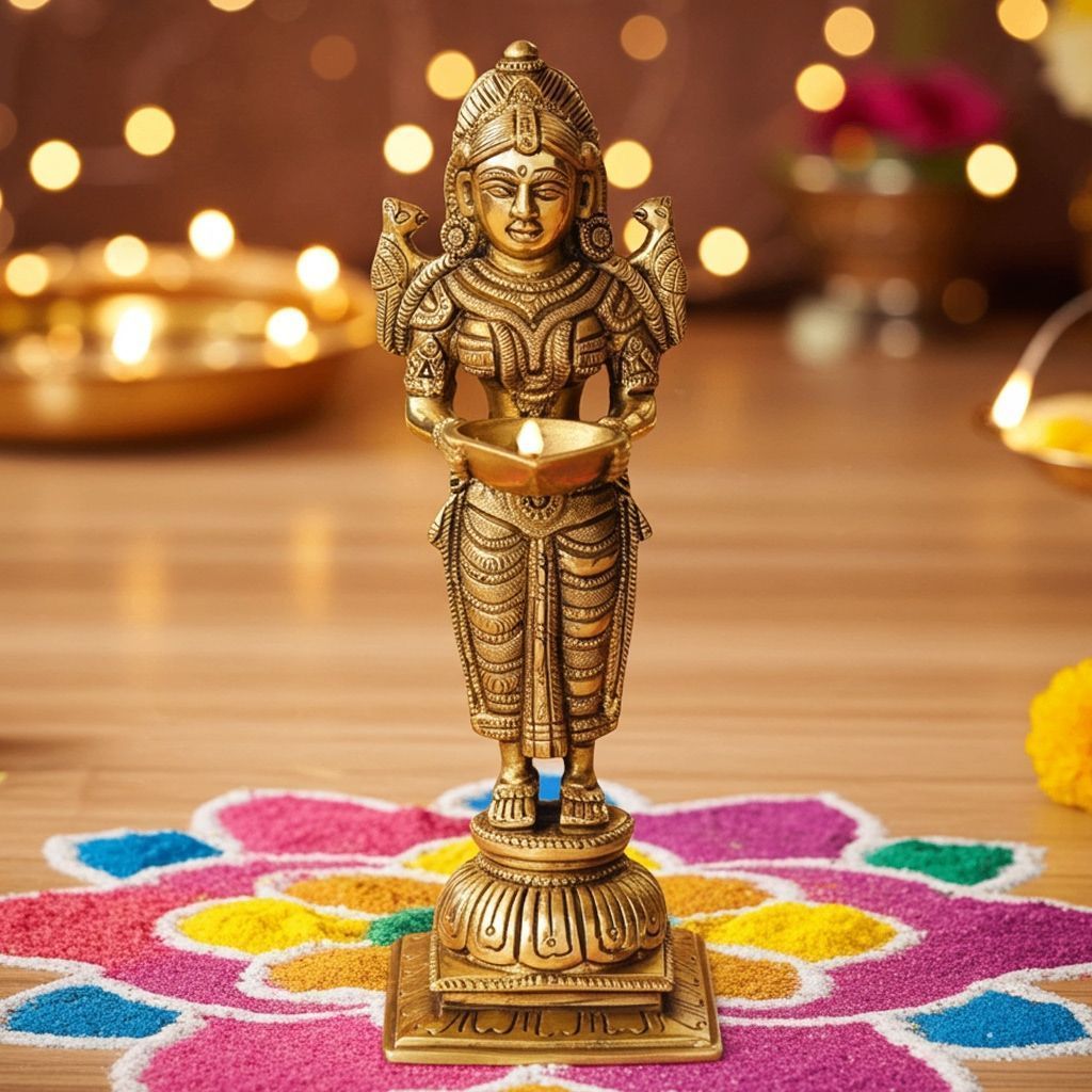 Brass Beautiful Deepak With Laxmi Statue (BSMAS1191 A)