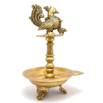 Brass Bird Oil Diya Stand Small Size  - Compact Oil Lamp for Temple Use, Height : 12 Inch (BSMAS1207 A)