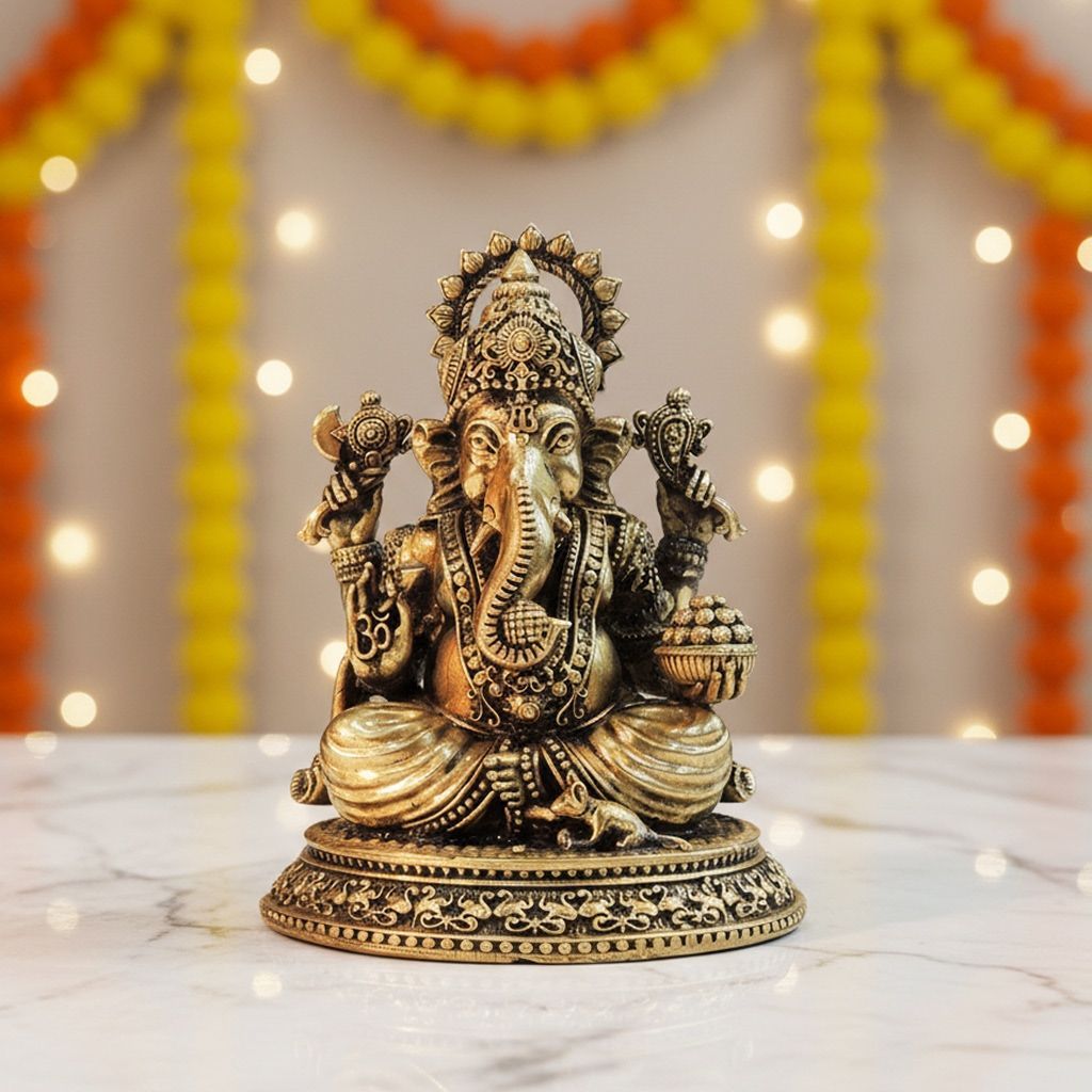 Brass Ganesh Ji God Idol – Lord Ganesha Brass Temple Decor, Height : 5.5 Inch (BSMAS1829 G)