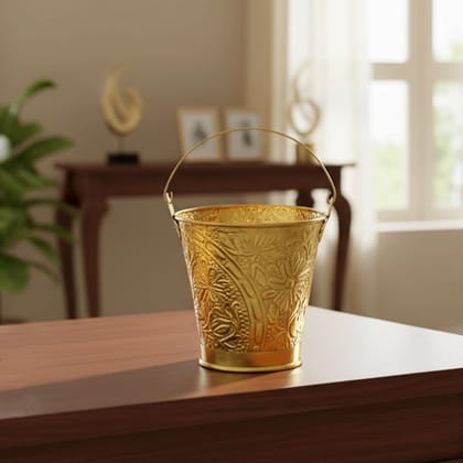 Brass Bucket Miniature Toy | Indian Vintage Collectible, Height : 4.5 Inch (ZMAS251 A)