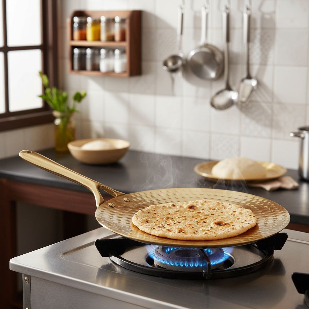 Pure Brass Tawa for Roti, Chapati & Paratha | Heavy Ayurvedic Flat Griddle, Handmade Brass Cookware (BCMAS208 C)