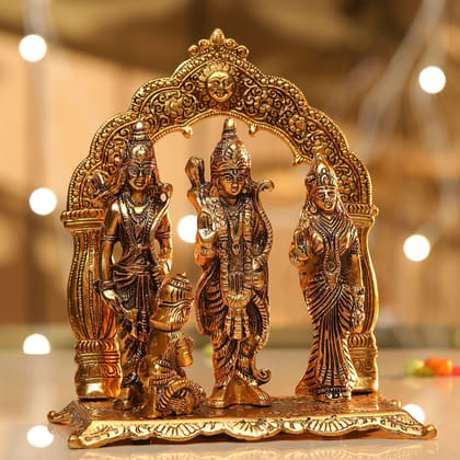 Aluminium Ram Darbar Statue with Red Velvet Box | Premium Ram Parivar Idol for Puja & Gift, Height : 9.5 Inch (ASMAS229 G)