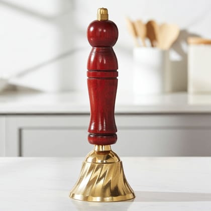 Brass Showpiece Ghanti Bell With Wood Handle, Height : 5.2 Inch (ZMAS563 C)