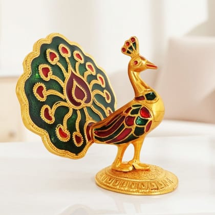 Aluminum Showpiece Peacock Meena Gold Statue (ASMAS140)