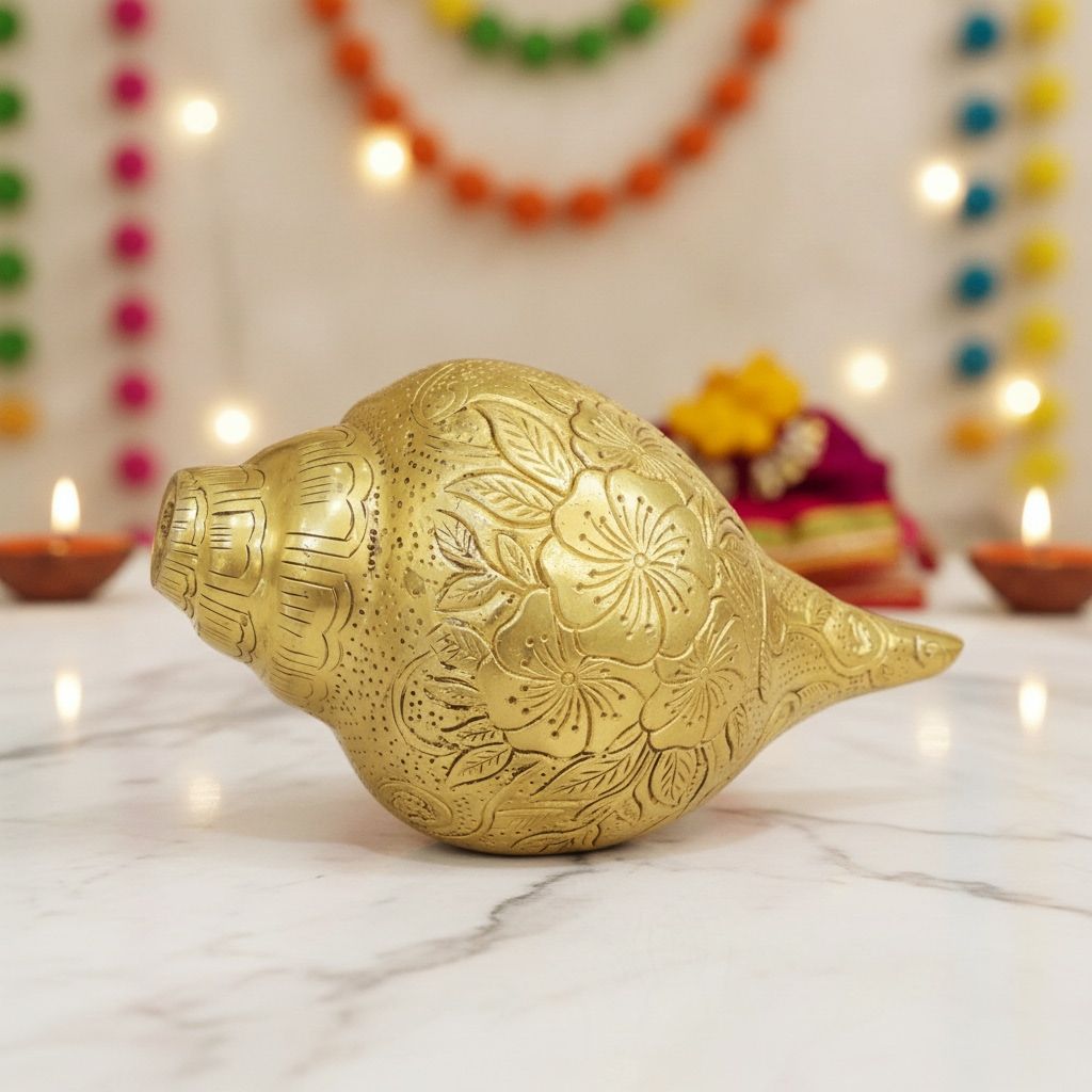 Brass Shankh Conch Shell Idol | Brass Conch Statue | Hindu Pooja Room & Temple Decor, Height : 3 Inch (BSMAS1277 D)