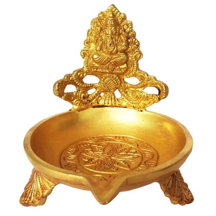 Brass Table Decor Ganesh Oil Lamp Deepak  - Decorative Puja Diya for Positivity, Height : 4 Inch (BSMAS1160 G)