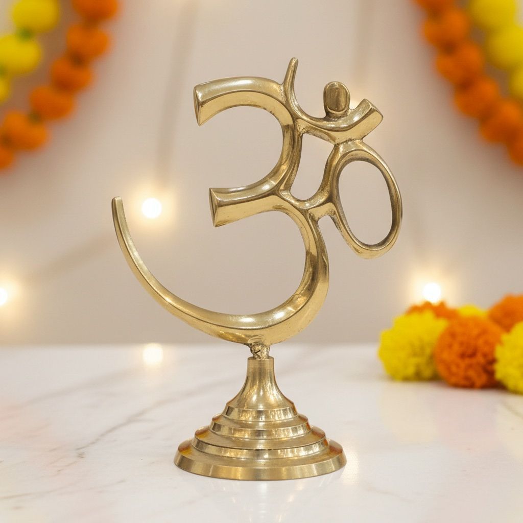 Brass Standing Om Idol | Meditation Room Decor | Yoga Accent, Height : 7.5 Inch (FMAS785 E)