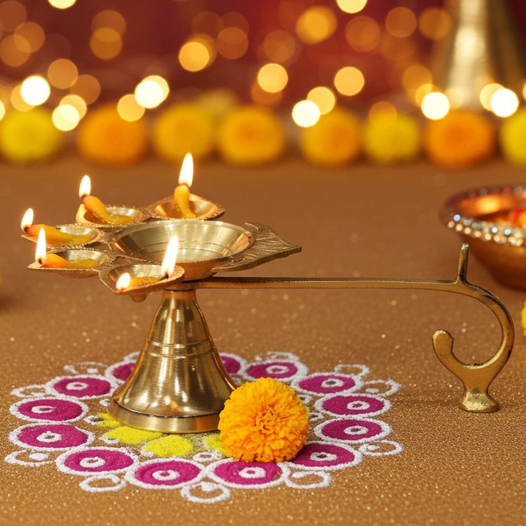 Brass Table Decor Oil Lamp Deepak 5 Wicks - Traditional Festival Deepak for Temple, Height : 2.2 Inch (FMAS317 B)