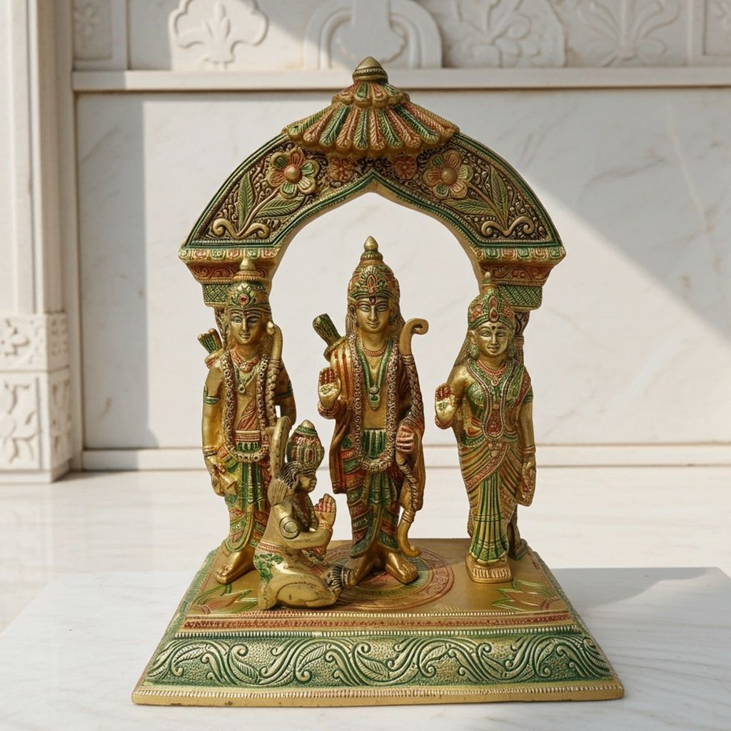 Brass Ram Darbar on Same Base Idol | Ram Parivar Murti for Mandir, Height : 12 Inch (BSMAS131)