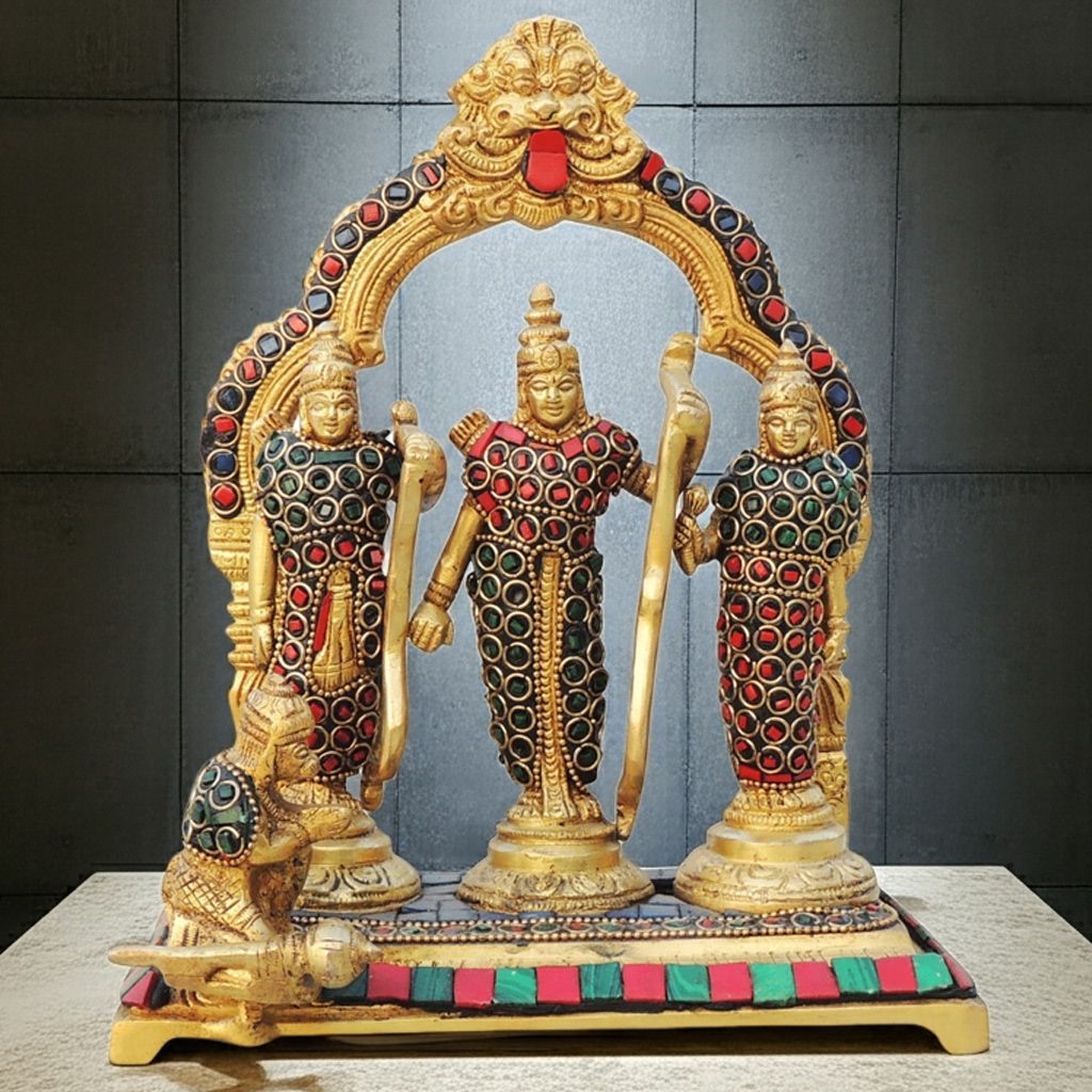 Brass Ram Darbar Idol | Handcrafted Ram Parivar Puja Murti, Height : 9 Inch (BSMAS837 B)
