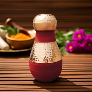 Copper Lotus Silk Red | Designer Water Pot Decor, Height : 3.5 Inch (BCMAS187 A)