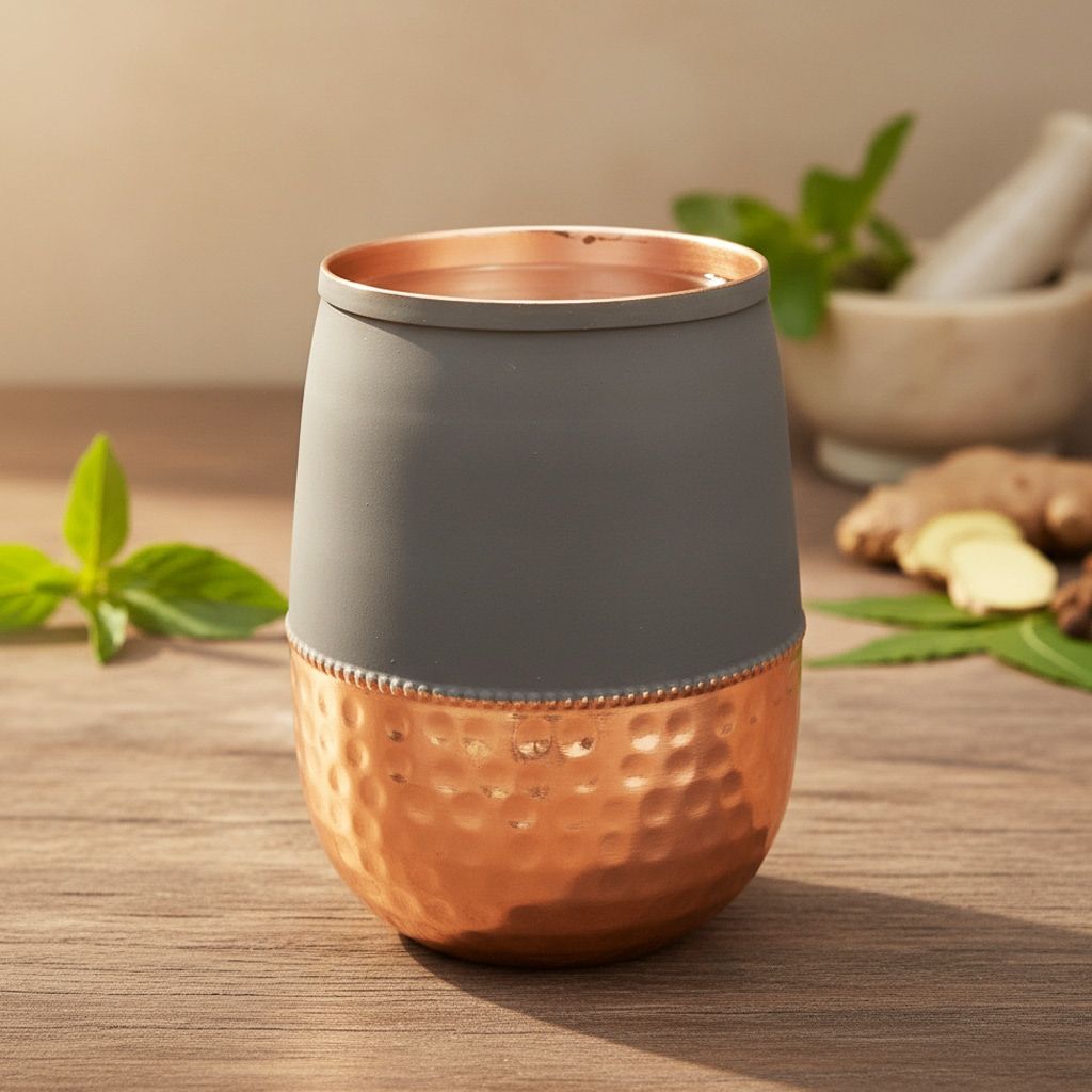 Copper Damru Glass Grey | Modern Tableware, Height : 3.5 Inch (BCMAS183 C)