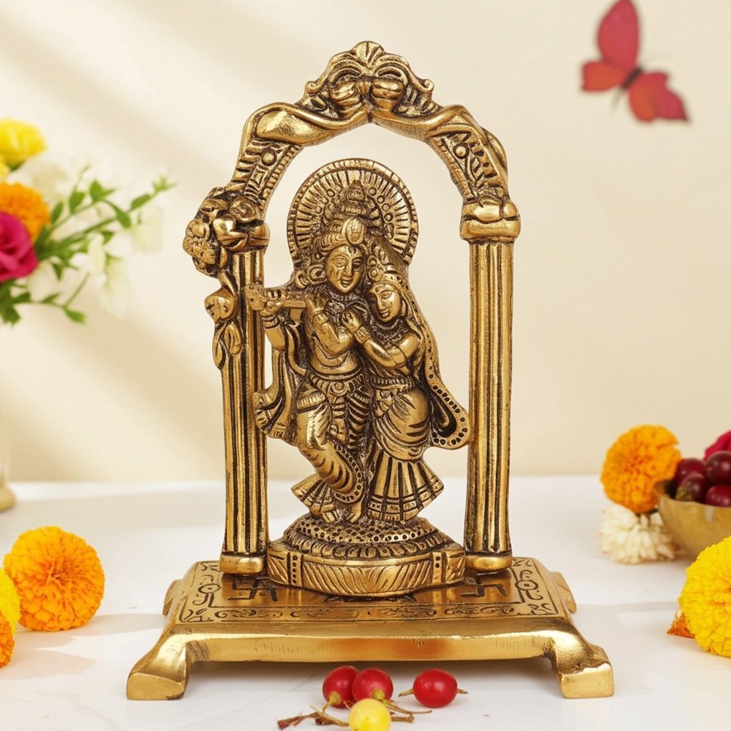 Aluminium Radha Krishna Idol ? Spiritual Decorative Showpiece, Height : 6.1 Inch (ASMAS381 G)